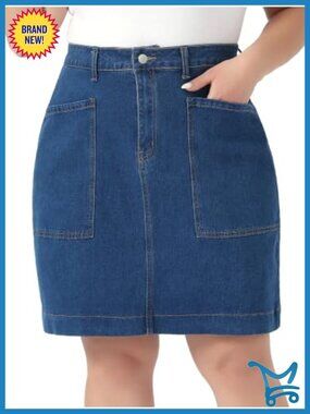 Plus Size Denim Pencil Skirt High Waist Knee Length Pockets